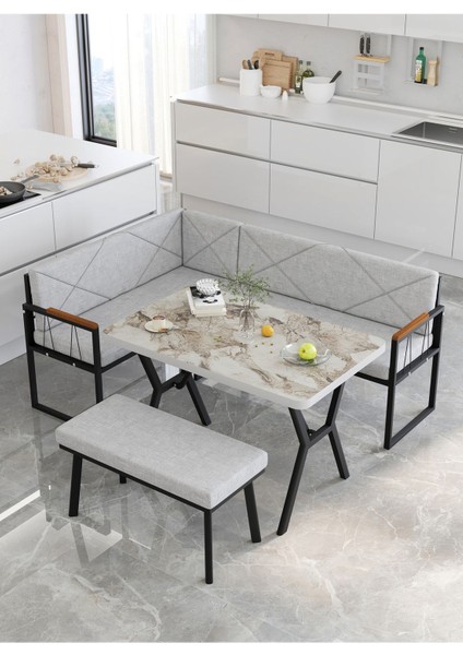 Src Serisi Mutfak, Balkon Köşe Takımı, 70 x 110 cm Efes Masalı - Açık Gri