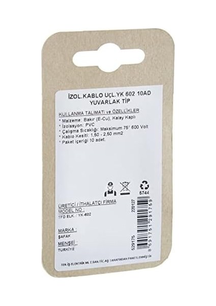Izoleli Kablo Ucu Yk 602 Yuvarlak Tip 10 Adet, Sarı/kırmızı/mavi
