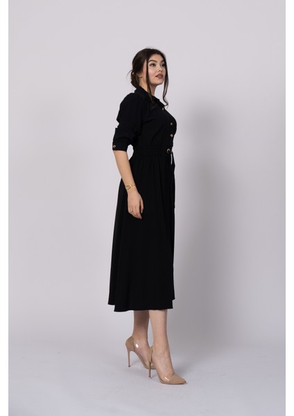 Trend Model, Gömlek Yaka, Fakir Kol, Beli Gipeli Lastik ve Kuşak Detaylı Uzun Elbise 50307 modelleri
