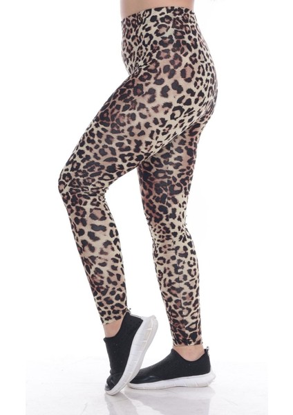 Kahve Rengi Beli Lastikli Alternatif Leopar Desenli Tayt fırsatları