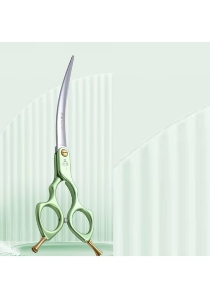 Pet Bakım Makas 6 Inç Kavisli Köpek Bakım Makası, 440C Çelik Ultra Hafif Uçak Alüminyum Saplı Profesyonel Köpek Bakım Makası (Yeşil Kavisli) Fenice FEMD-60C 440C