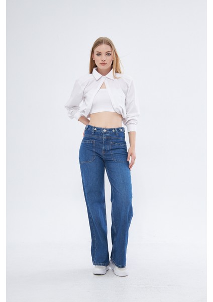 Bol Kesim Cep Detaylı Kadın Denim Pantolon fiyatları