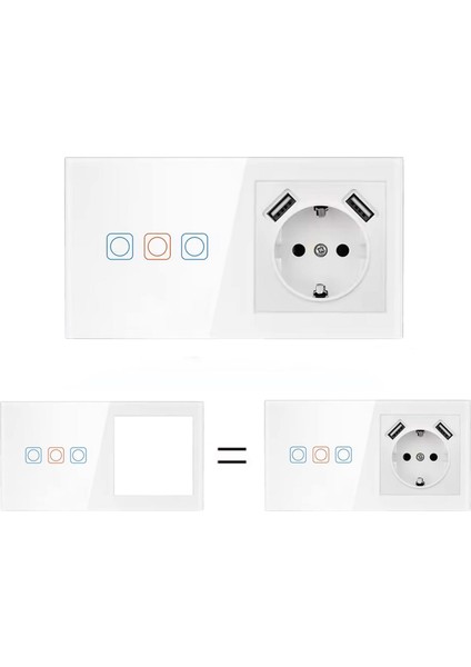 LC05 Dokunmatik Wifi Tuya Destekli 3'lü Akıllı Elektrik Anahtarı + Çift USB Çıkışlı Elektrik Prizi indirimleri