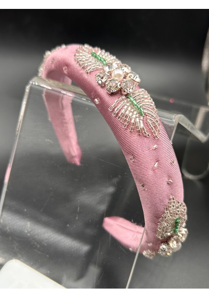 Tasarım El Yapımı El Işlemeli Saten Pembe Gümüş Nakış Işleme Abiye Kına Nişan Kadın Saç Tacı fiyatları