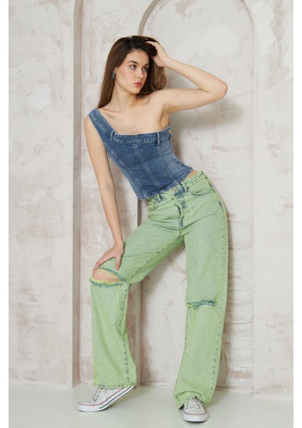 Palazzo Dizler Lazerli Denim Pantolon fiyatları