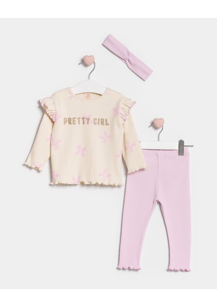 Kız Bebek Bandanalı Taytlı 3 Parça Alt Üst Takım