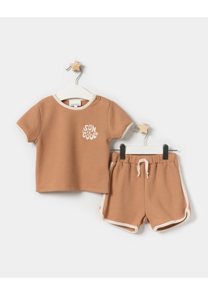 Nakışlı T-Shirt Şortlu Erkek Bebek Yazlık Ikili Takım