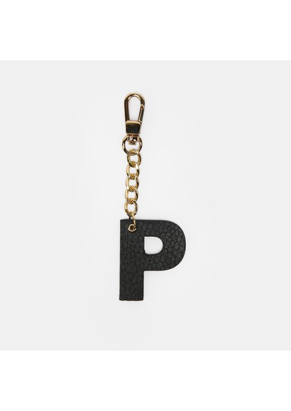 P Harfi Siyah Hakiki Deri Charm Anahtarlık