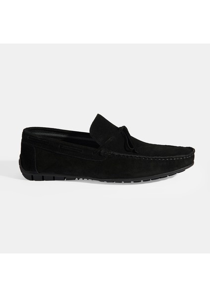 Calandra Siyah Erkek Bağcık Detaylı Slip-On Süet Loafer