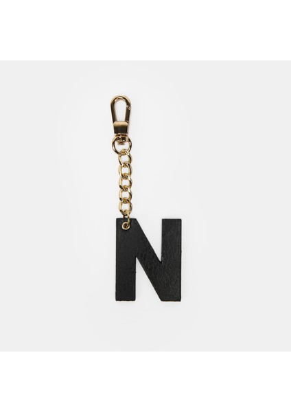 N Harfi Siyah Hakiki Deri Charm Anahtarlık