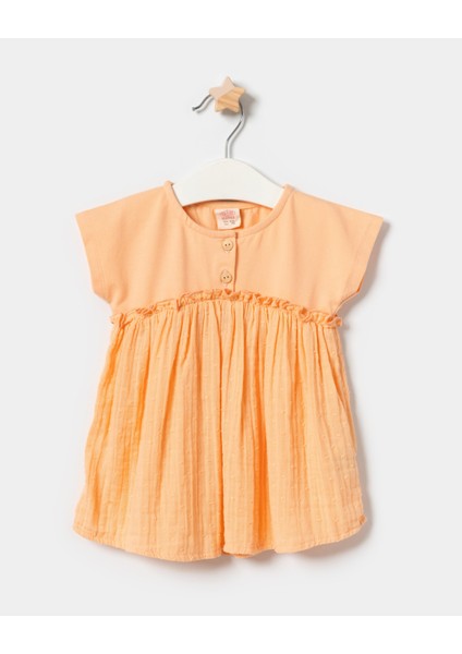 Düğmeli Kız Bebek Müslin Yazlık Elbise