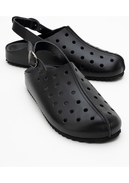 Justa Siyah Cilt Hakiki Deri Kadın Sandalet
