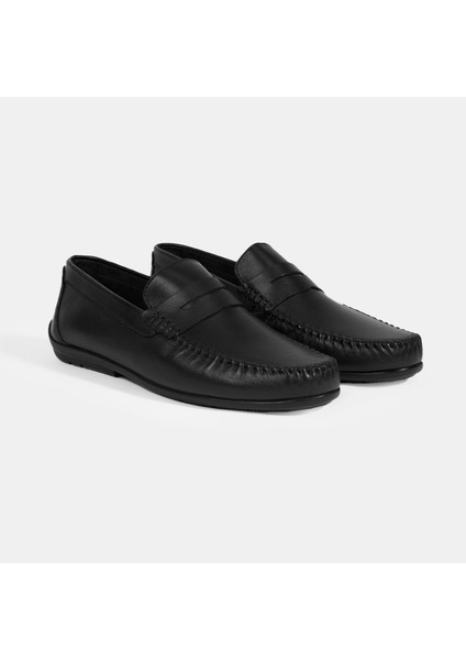 Jovian Siyah Erkek Deri Slip-On Loafer