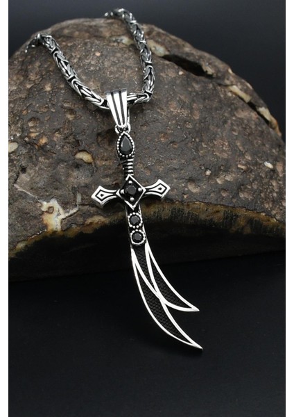 Hz. Ali'nin Kılıcı Zülfikar Kolye Kral Zincir 2 mm 925 Ayar Gümüş 901575