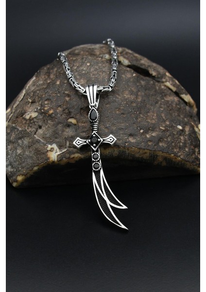 Hz. Ali'nin Kılıcı Zülfikar Kolye Kral Zincir 2 mm 925 Ayar Gümüş 901575 modelleri