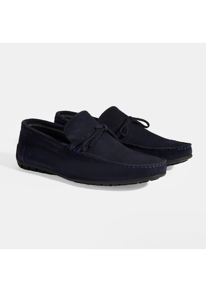 Calandra Lacivert Erkek Bağcık Detaylı Slip-On Süet Loafer