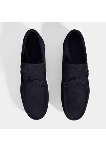 Calandra Lacivert Erkek Bağcık Detaylı Slip-On Süet Loafer