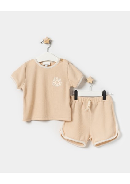 Nakışlı T-Shirt Şortlu Erkek Bebek Yazlık Ikili Takım