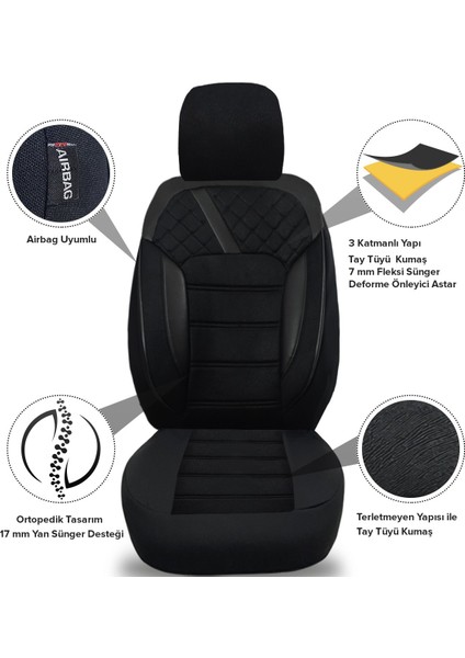 Her Araca Uyumlu Oto Koltuk Kılıfı Tam Set - Tay Tüyü / Siyah fiyatları