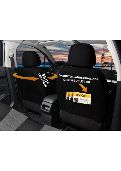 Her Araca Uyumlu Oto Koltuk Kılıfı Tam Set - Tay Tüyü / Siyah modelleri