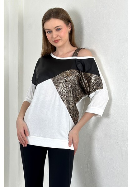 Omzu Askılı Parça Detaylı Rahat Kumaş T-Shirt modelleri