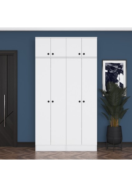 EA146 Modern Portmanto 8 Kapaklı Raflı Askılı Ayakkabılık Vestiyer Beyaz