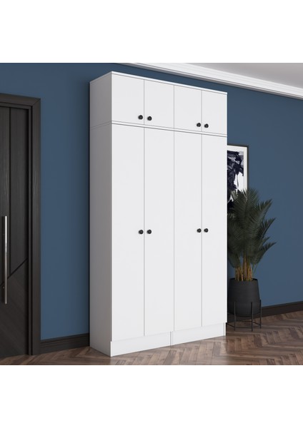 EA146 Modern Portmanto 8 Kapaklı Raflı Askılı Ayakkabılık Vestiyer Beyaz