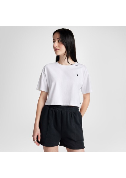 Sporty Boxy Kadın Beyaz Yuvarlak Yaka Tişört