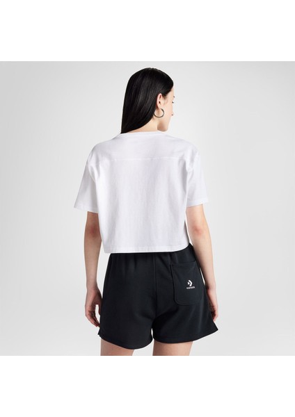 Sporty Boxy Kadın Beyaz Yuvarlak Yaka Tişört fiyatları