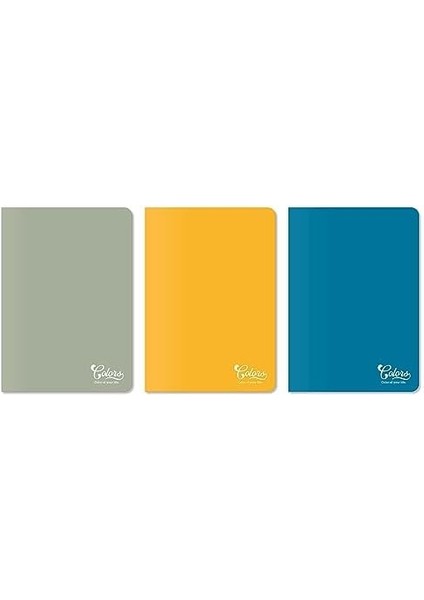 Colors Ofis Serisi, A5 60 Yaprak Çizgisiz Karton Kapaklı Defter 3'lü Paket, Mavi, Gri, Sarı