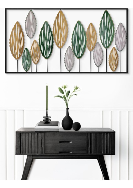Leafes Metal Duvar Tablosu, Metal Çiçekli Duvar Dekorasyonu, Otel Ev Ofis Duvar Süsü