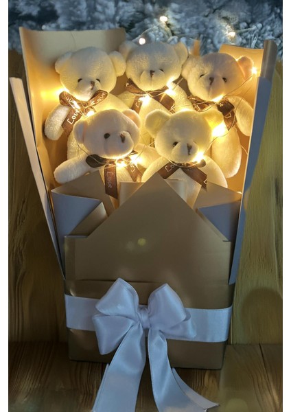 Sevgiliye Özel Peri LED Işıklı Dore-Gümüş Konsept Romantik Peluş Ayıcık Buketi fırsatları