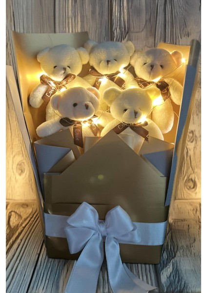 Sevgiliye Özel Peri LED Işıklı Dore-Gümüş Konsept Romantik Peluş Ayıcık Buketi indirimleri