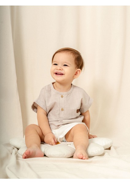 Çizgili Gömlek Şort Bebe Takım