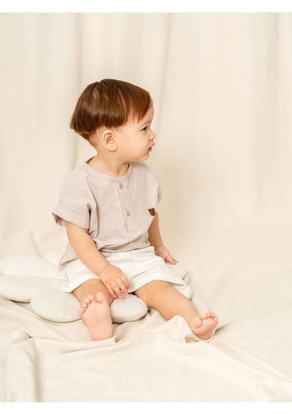 Çizgili Gömlek Şort Bebe Takım