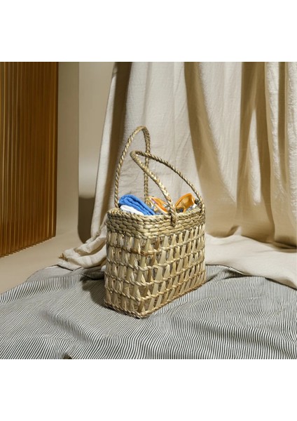 Çok Amaçlı Doğal El Yapımı Hasır Kulplu Plaj Çantası