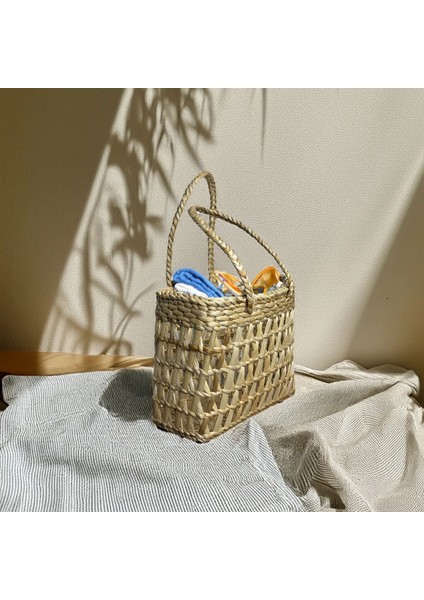 Çok Amaçlı Doğal El Yapımı Hasır Kulplu Plaj Çantası fırsatları