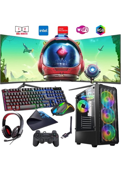 I7 13700F 16GB Ddr4 1tb M2 8gb RX580 Çift 24" Monitörlü Oyun Bilgisayarı (Gaming Set)