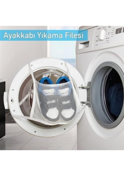 Pratik Çamaşır Makinesi Kapağa Bağlamalı Ayakkabı Yıkama Filesi (4604)