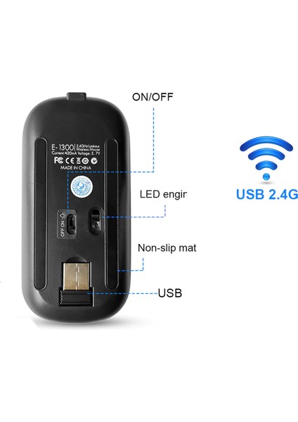 1600 Dpı Şarj Edilebilir 2.4 Ghz Rgb Işık Çift Modlu Bluetooth Mouse - AL2767 Gümüş