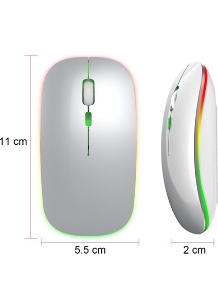 1600 Dpı Şarj Edilebilir 2.4 Ghz Rgb Işık Çift Modlu Bluetooth Mouse - AL2767 Gümüş