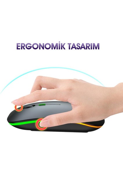 1600 Dpı Şarj Edilebilir 2.4 Ghz Rgb Işık Çift Modlu Bluetooth Mouse - AL2767 Gümüş