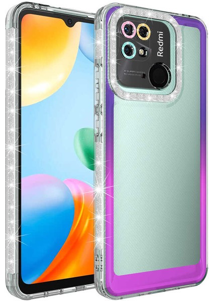 Xiaomi Redmi 10C Kılıf Simli ve Renk Geçiş Tasarımlı Lens Korumalı Zore Park KAPAK-MOR-PEMBE-8680436