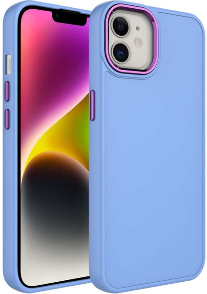 Apple iPhone 12 Kılıf Metal Çerçeve ve Buton Tasarımlı Silikon Zore Luna KAPAK-LILA-8680436631591-OT