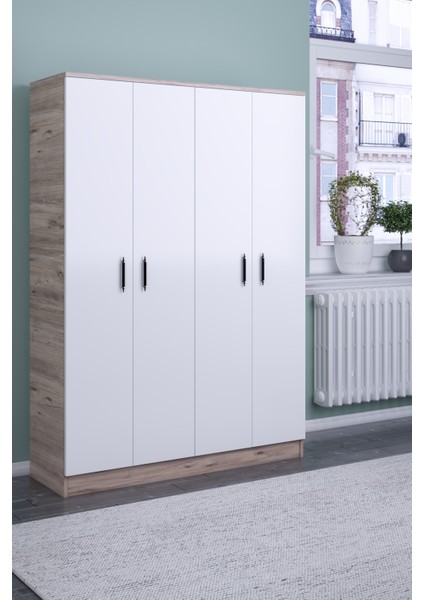 Abete-4 Kapılı Ceviz - Beyaz Gardırop