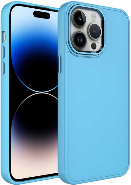 Apple iPhone 13 Pro Kılıf Metal Çerçeve ve Buton Tasarımlı Silikon Zore Luna Kapak-Sierra MAVI-86804