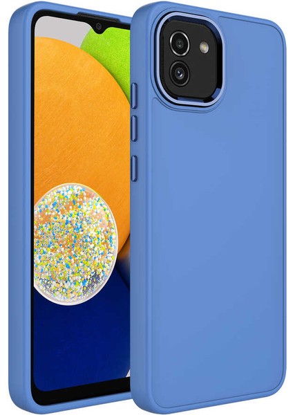 Galaxy A03 Kılıf Metal Çerçeve ve Buton Tasarımlı Silikon Zore Luna Kapak-Lavendery GRAY-86804366330