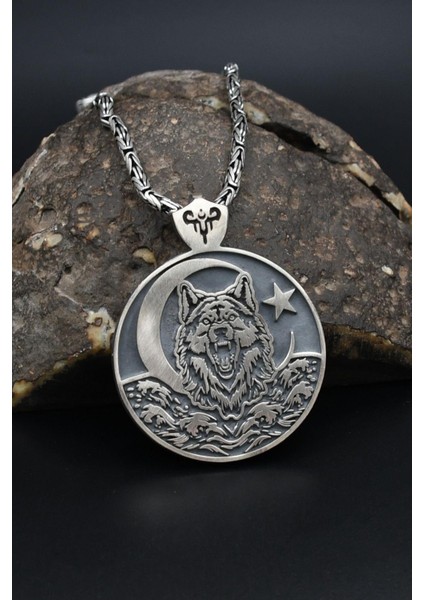Bozkurt (Kurt) ve Ay Yıldızlı (Ayyıldızlı) 925 Ayar Gümüş Kolye Kral Zincir 2mm 901576 fiyatları