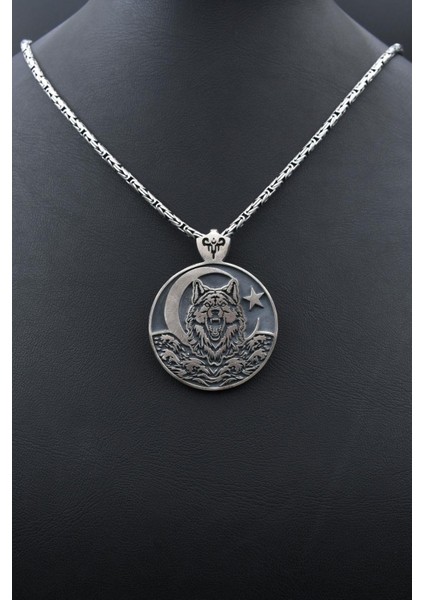 Bozkurt (Kurt) ve Ay Yıldızlı (Ayyıldızlı) 925 Ayar Gümüş Kolye Kral Zincir 2mm 901576 fırsatları