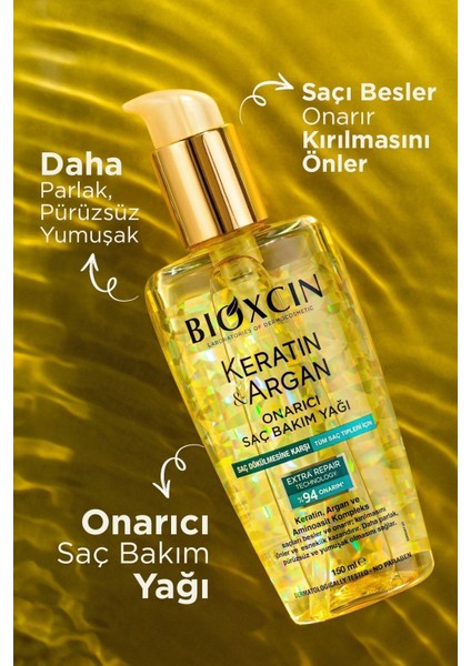 Keratin & Argan Onarıcı Şampuan 300ML + Keratin Argan Saç Bakım Yağı + Saç Kremi modelleri